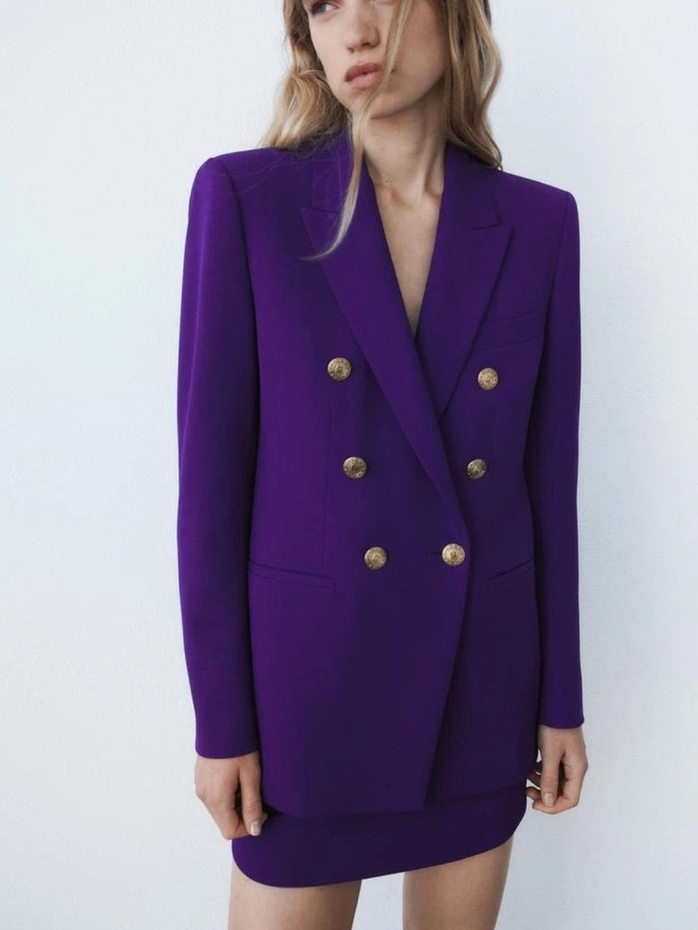 ZARA Purple Double-Breasted Blazer Gold Buttons Sz XS - Picture 9 of 14